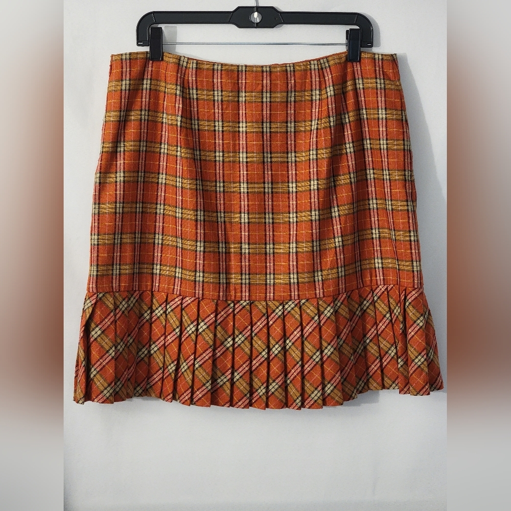 LOFT Vintage Plaid Wool Blend Mini Skirt Size 14 - Picture 4 of 9